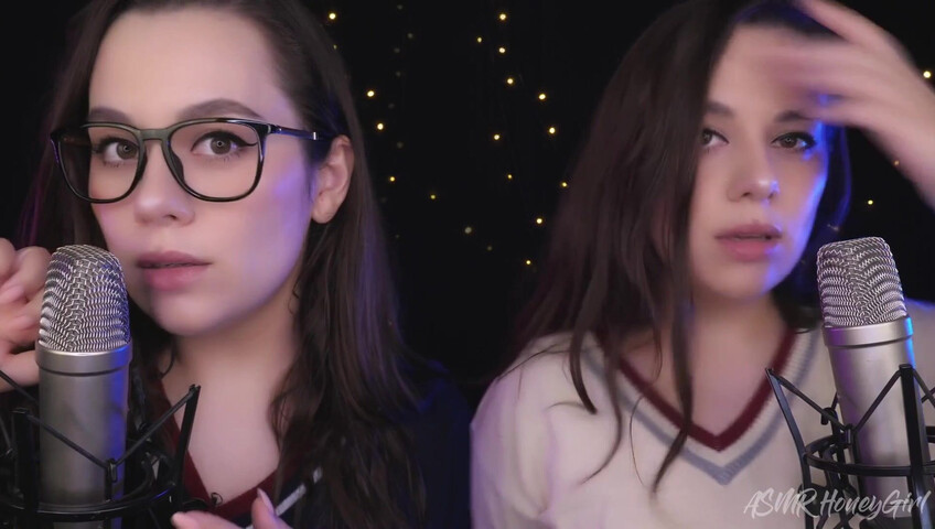 ASMR Honeygirl - Two girlfriends lick ears! One is shy, the other likes it